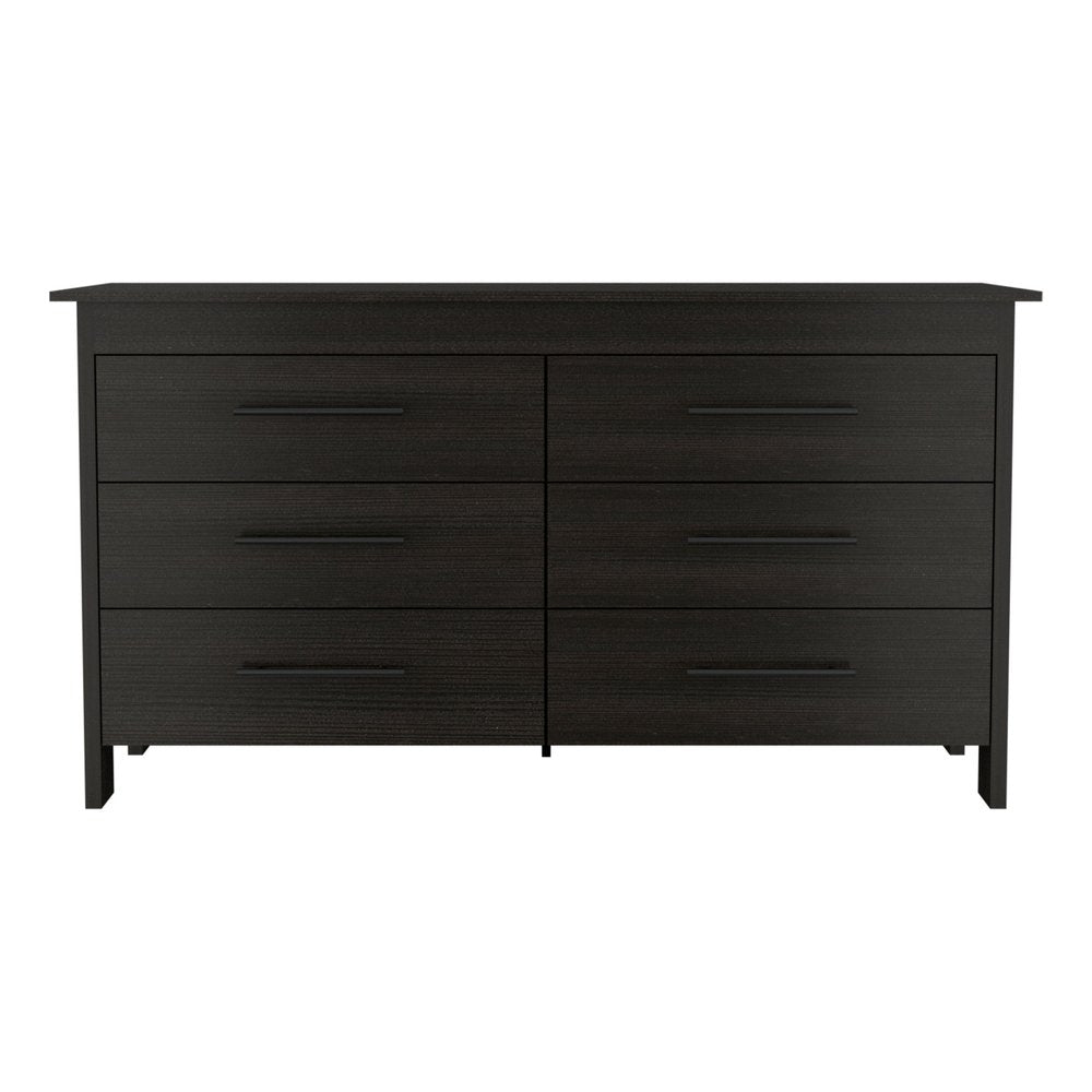 59" Black Six Drawer Double Dresser