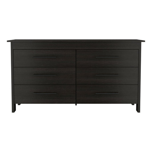 59" Black Wood Six Drawer Double Dresser
