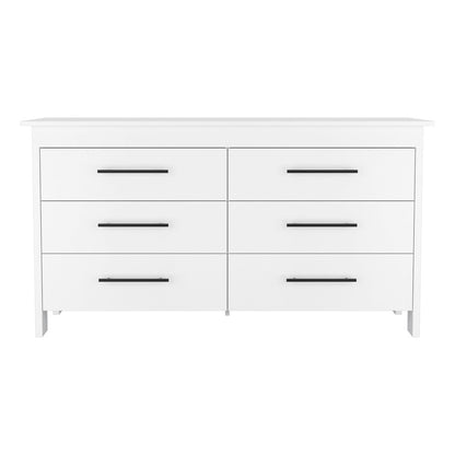 59" White Six Drawer Double Dresser