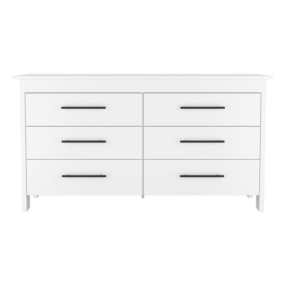 59" White Six Drawer Double Dresser
