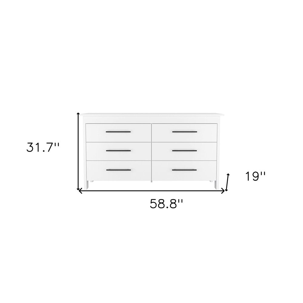59" White Six Drawer Double Dresser