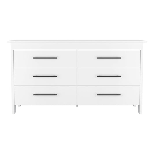 59" White Wood Six Drawer Double Dresser
