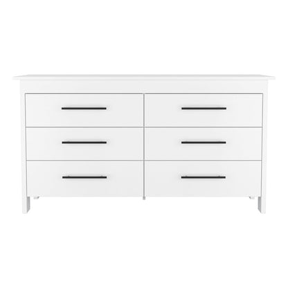 59" White Six Drawer Double Dresser