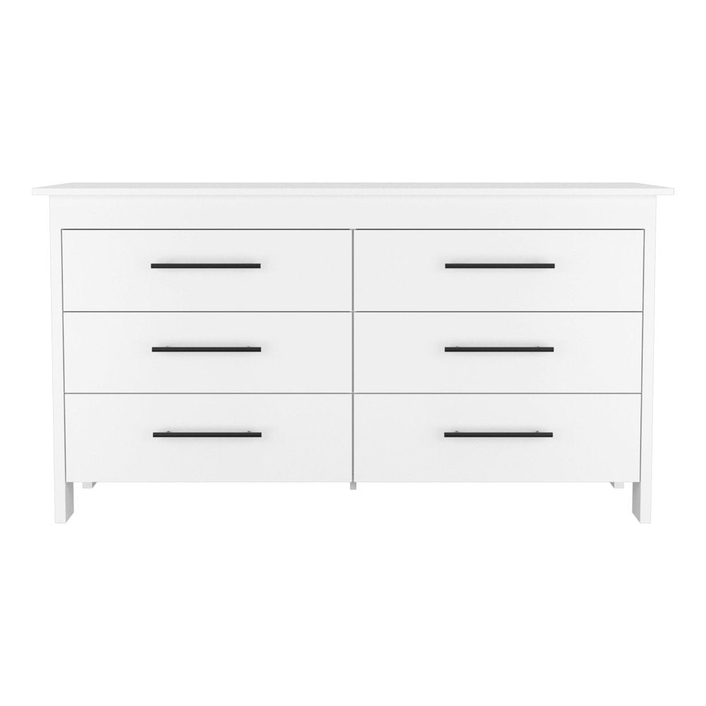 59" White Six Drawer Double Dresser