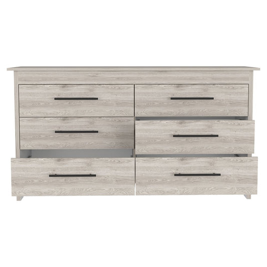 59" Light Gray Wood Six Drawer Double Dresser