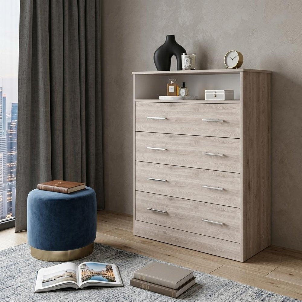 33" Light Gray Wood Four Drawer Dresser