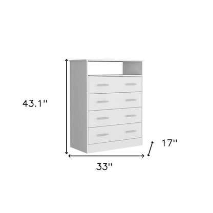 33" White Wood Four Drawer Dresser