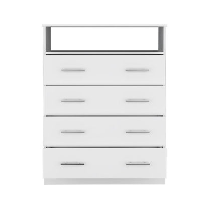 33" White Four Drawer Standard Chest With Open Shelf