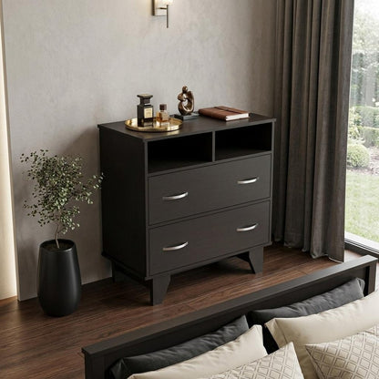 32" Black Wood Two Drawer Dresser