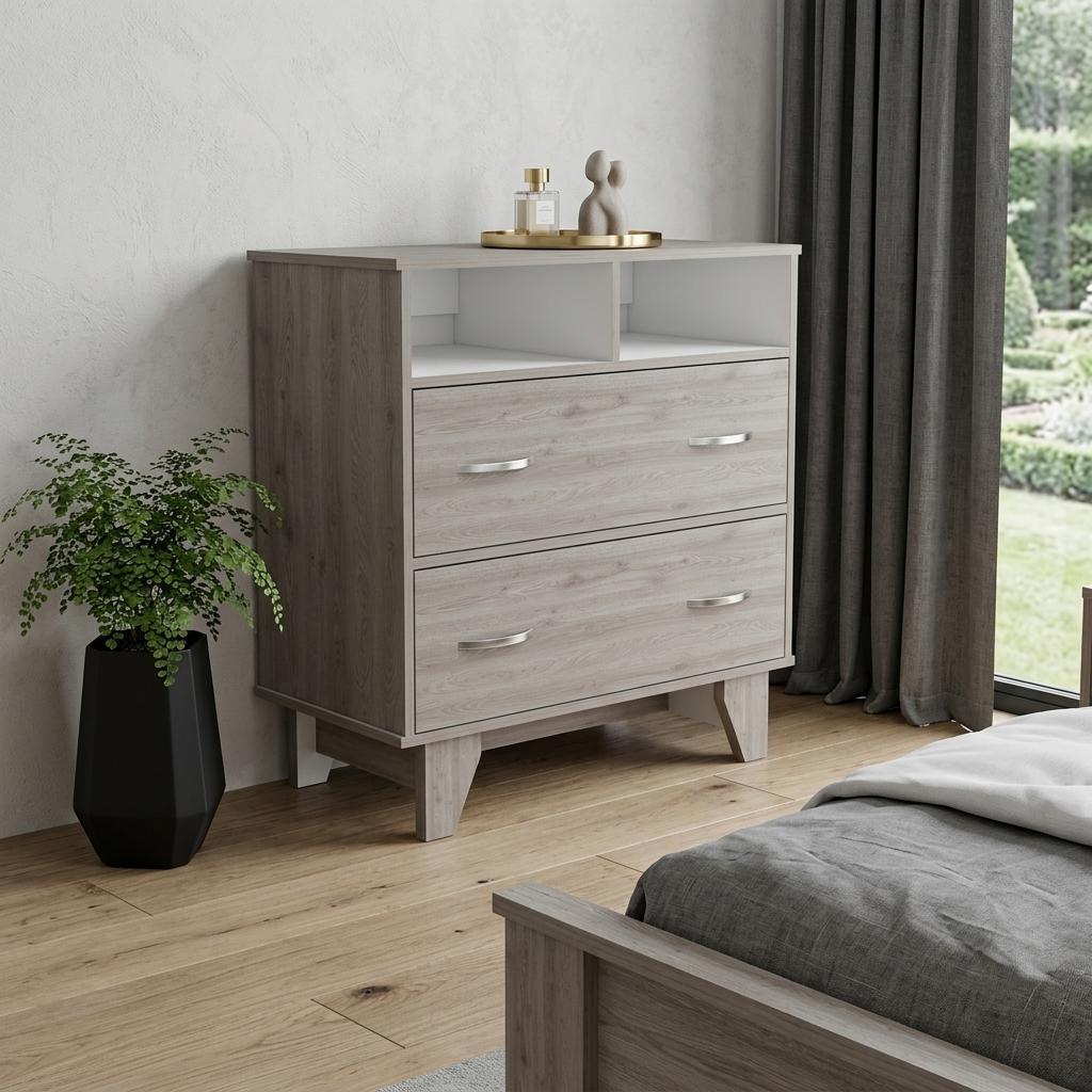 32" Light Gray Wood Two Drawer Dresser