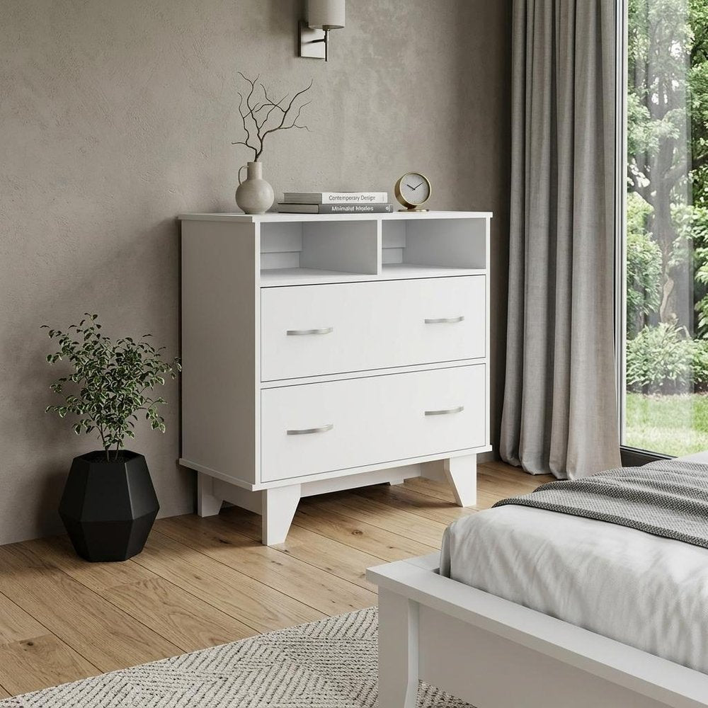32" White Wood Two Drawer Dresser