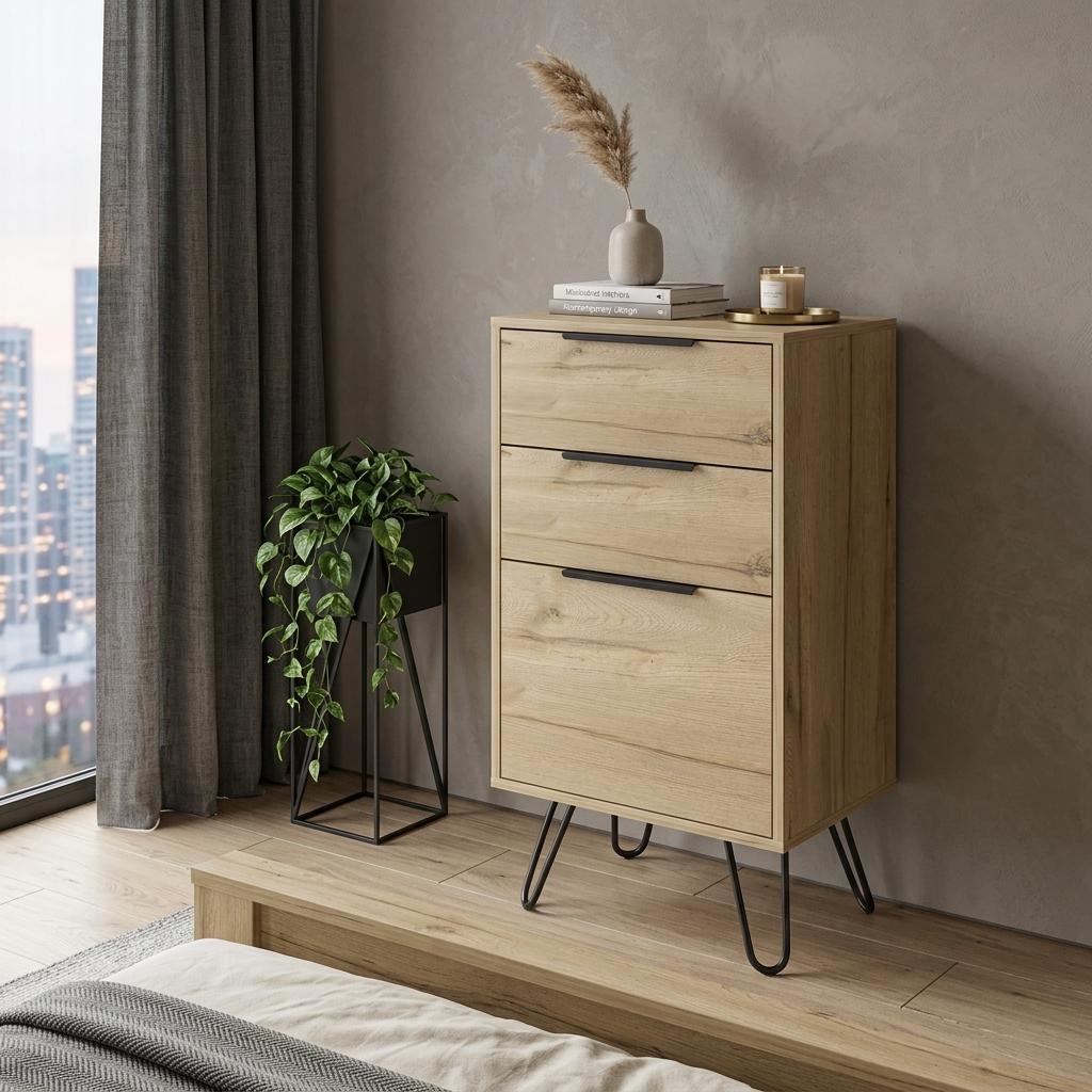 18" Natural Wood Three Drawer Dresser