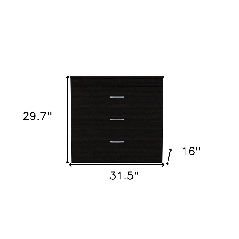32" Black Wood Three Drawer Dresser