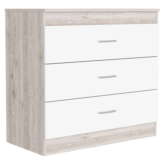 32" White And Gray Wood Three Drawer Dresser
