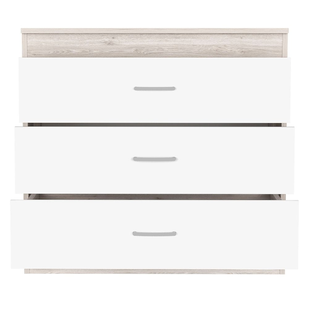 32" White and Gray Three Drawer Dresser