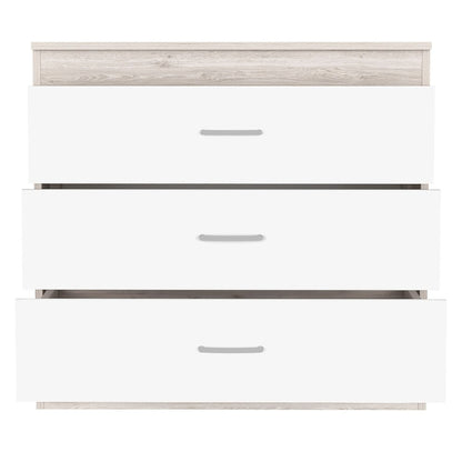32" White and Gray Three Drawer Dresser