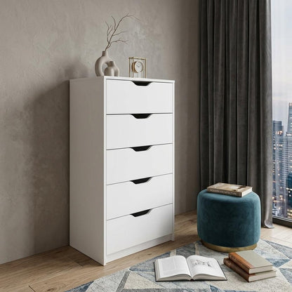 18" White Wood Five Drawer Dresser