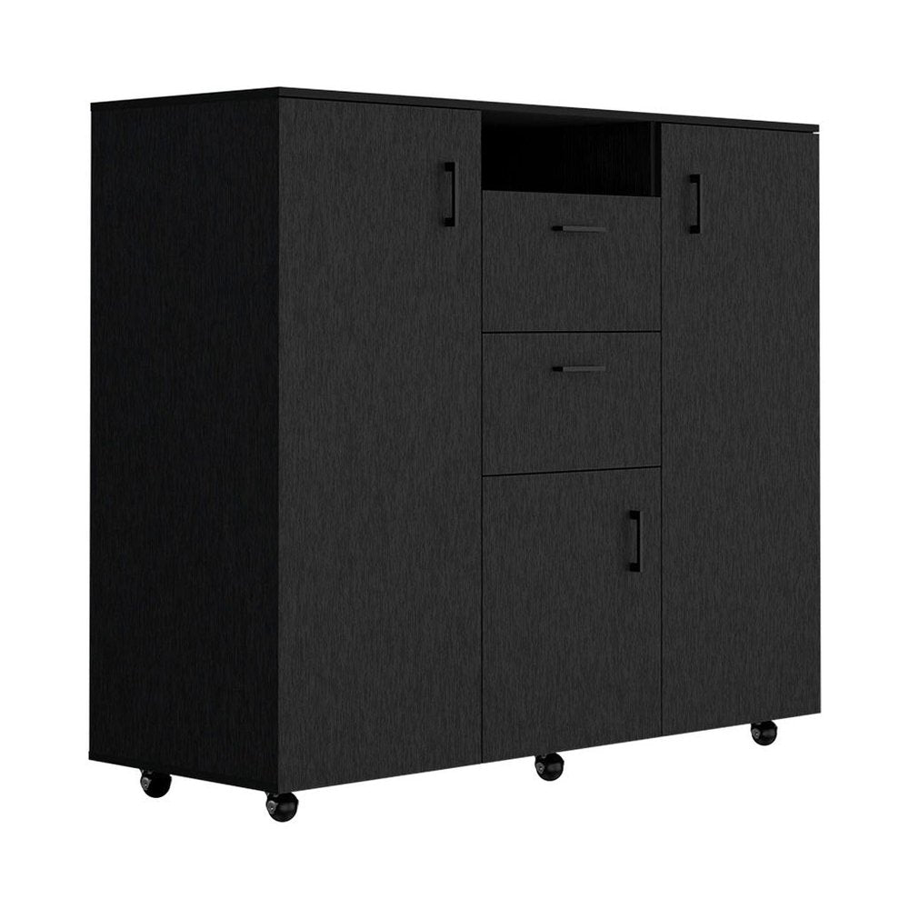 48" Black Wood Three Door Two Drawer Combo Dresser