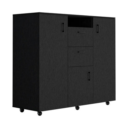 48" Black Wood Three Door Two Drawer Combo Dresser