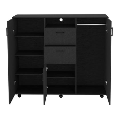 48" Black Wood Three Door Two Drawer Combo Dresser