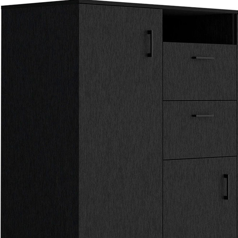 48" Black Wood Three Door Two Drawer Combo Dresser