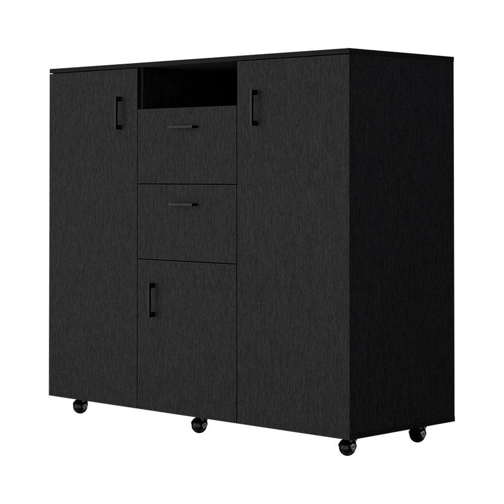48" Black Wood Three Door Two Drawer Combo Dresser