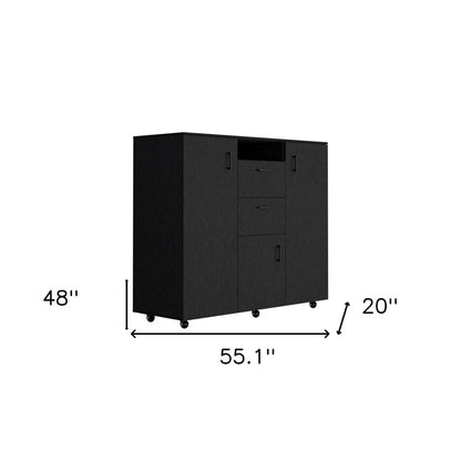 48" Black Wood Three Door Two Drawer Combo Dresser