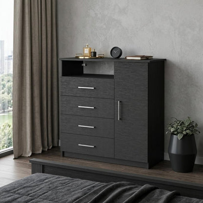 35" Black Wood Four Drawer Combo Dresser