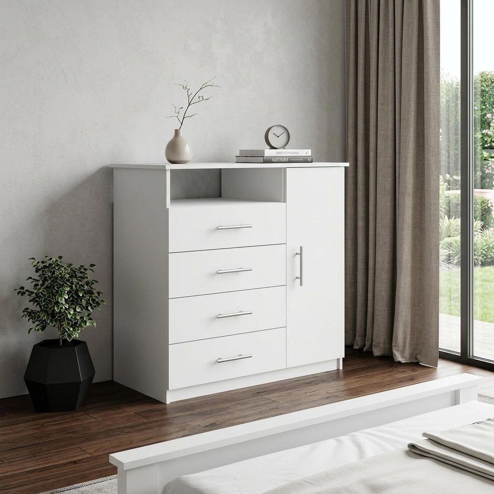 35" White Wood Four Drawer Combo Dresser