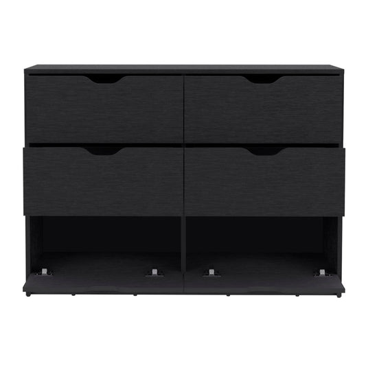 42" Black Wood Six Drawer Double Dresser