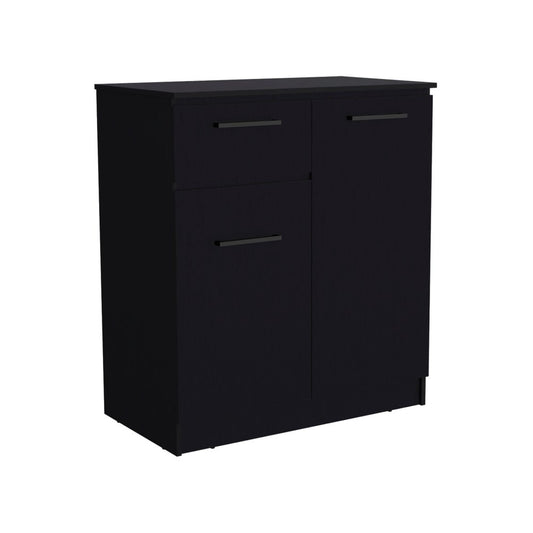 37" Black Wood Two Door Single Drawer Combo Dresser