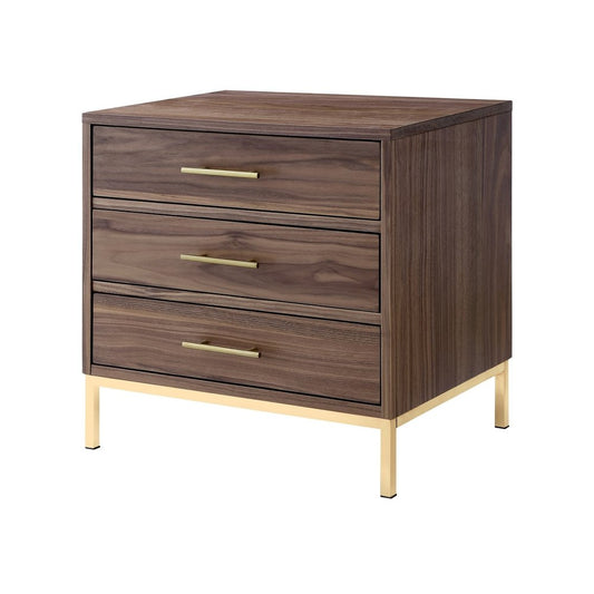 24" Gold And Wood Brown End Table With Three Drawers