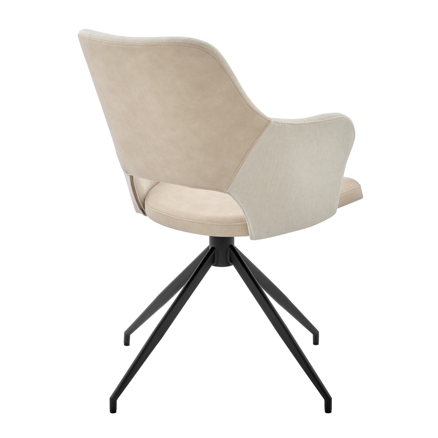 Beige and Black Upholstered Fabric And Faux Leather Open Back Dining Arm Chair