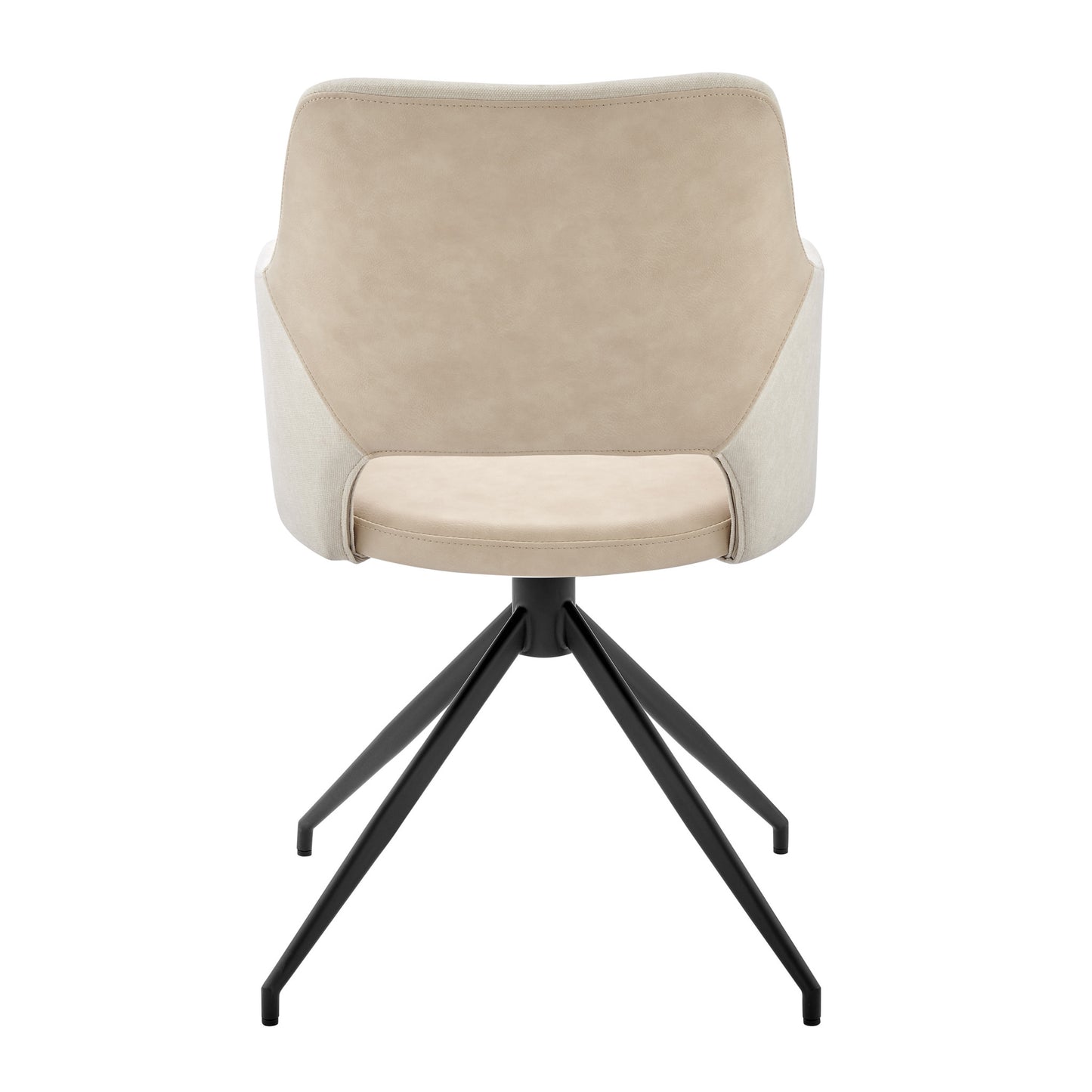 Beige and Black Upholstered Fabric And Faux Leather Open Back Dining Arm Chair