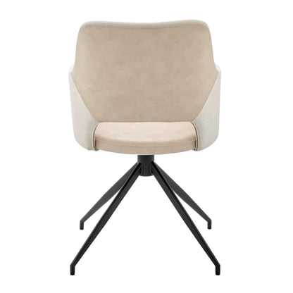Beige and Black Upholstered Fabric And Faux Leather Open Back Dining Arm Chair