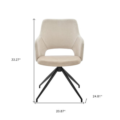 Beige and Black Upholstered Fabric And Faux Leather Open Back Dining Arm Chair