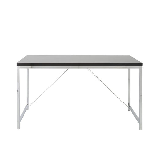 54" Black and Silver Wood and Stainless Steel Writing Desk