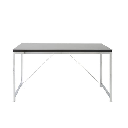 54" Black and Silver Wood and Stainless Steel Writing Desk