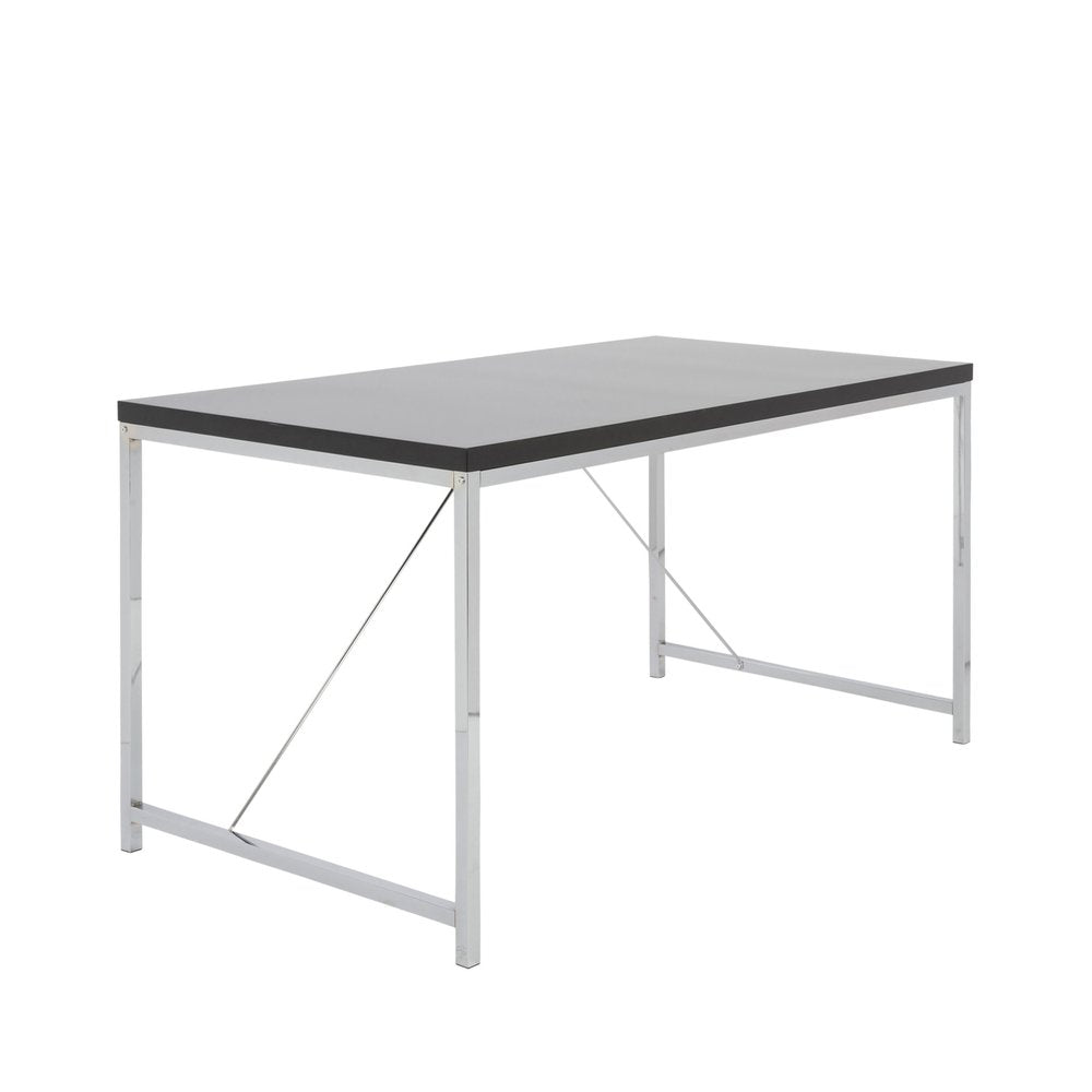 54" Black and Silver Wood and Stainless Steel Writing Desk