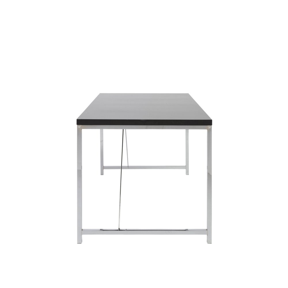 54" Black and Silver Wood and Stainless Steel Writing Desk