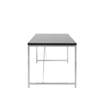 54" Black and Silver Wood and Stainless Steel Writing Desk
