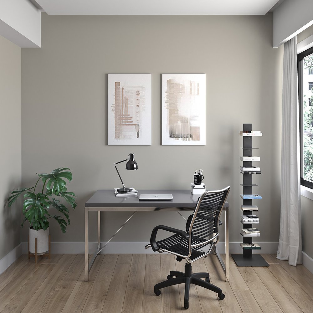 54" Black and Silver Wood and Stainless Steel Writing Desk