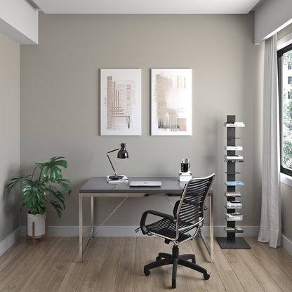 54" Black and Silver Wood and Stainless Steel Writing Desk