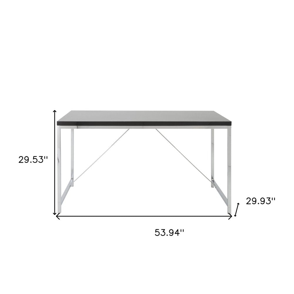 54" Black and Silver Wood and Stainless Steel Writing Desk