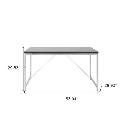 54" Black and Silver Wood and Stainless Steel Writing Desk