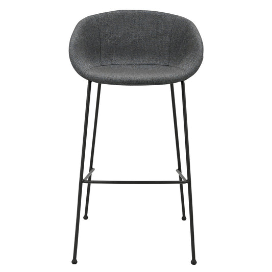 Set of Two 30" Gray and Black Fabric and Steel Low Back Bar Height Bar Chairs