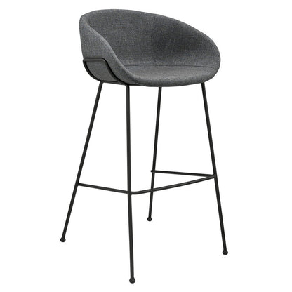 Set of Two 30" Gray and Black Fabric and Steel Low Back Bar Height Bar Chairs