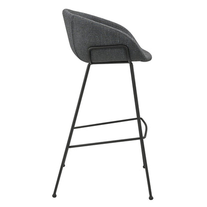 Set of Two 30" Gray and Black Fabric and Steel Low Back Bar Height Bar Chairs