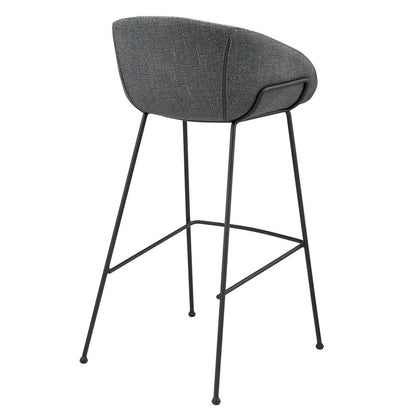 Set of Two 30" Gray and Black Fabric and Steel Low Back Bar Height Bar Chairs