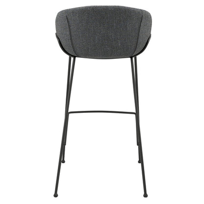 Set of Two 30" Gray and Black Fabric and Steel Low Back Bar Height Bar Chairs